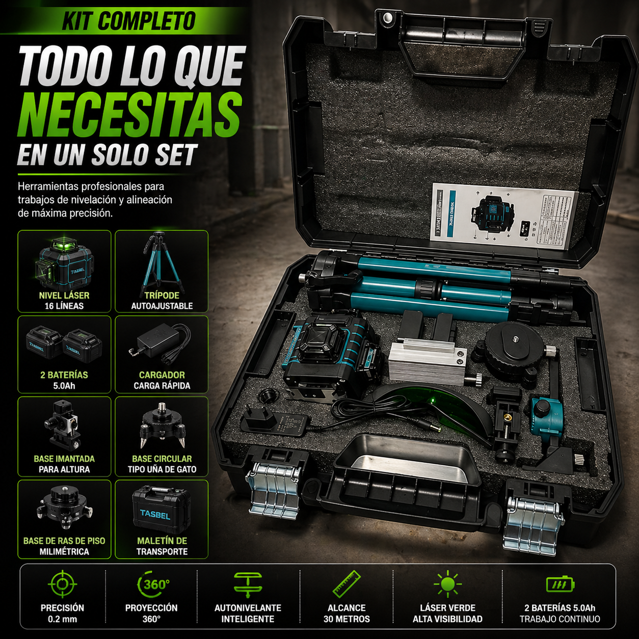 Nivel Laser 16 Lineas Autonivelante TB Con Accesorios