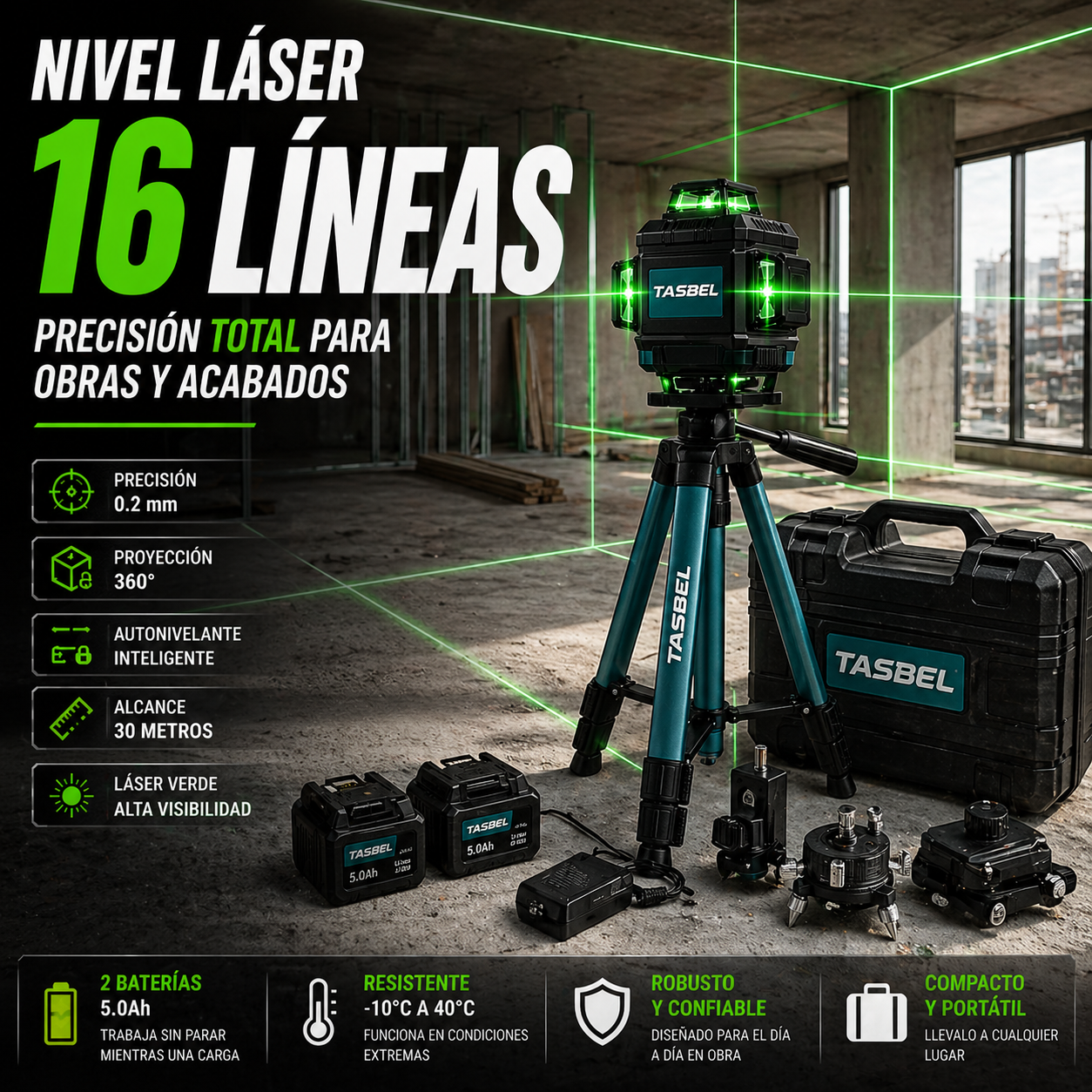 Nivel Laser 16 Lineas Autonivelante TB Con Accesorios